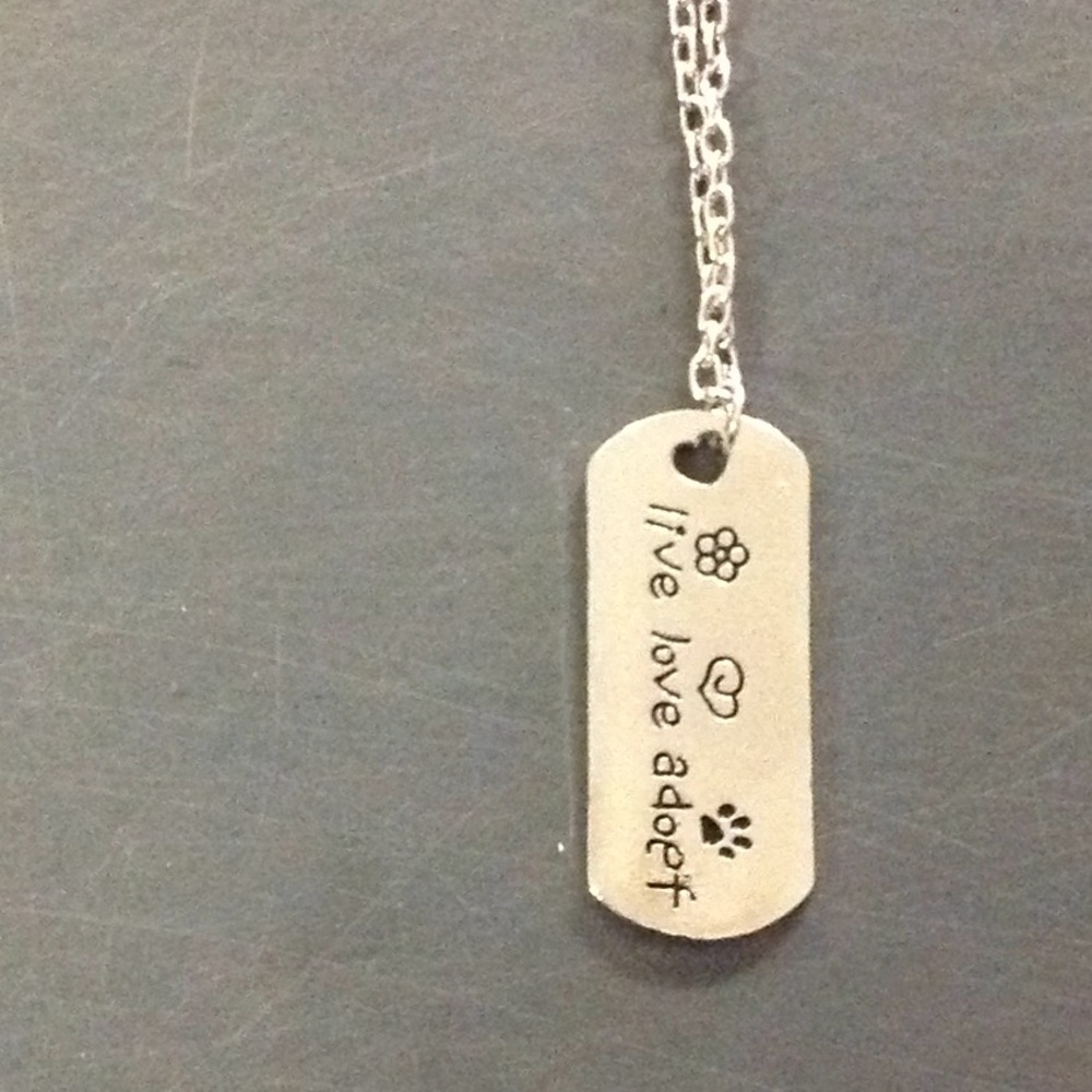 Live, Love, Adopt Dog Tag Silver Necklace